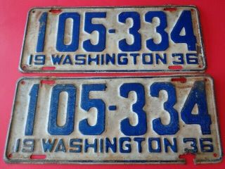 1936 Washington State Wa Wn Passenger License Plate Pair Chevy/ Ford
