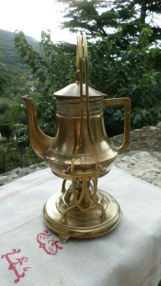 Vintage / Antique Brass French ? Brass Tea Pot & Stand With Burner