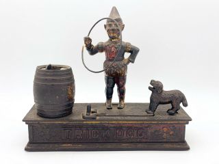 Antique Trick Dog Cast Iron Mechanical Bank Pat 