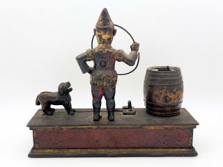 Antique Trick Dog Cast Iron Mechanical Bank PAT ' d 1888 25 3