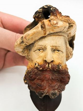 Carved Bearded Man Antique Block Meerschaum Cheroot Holder Estate Pipe