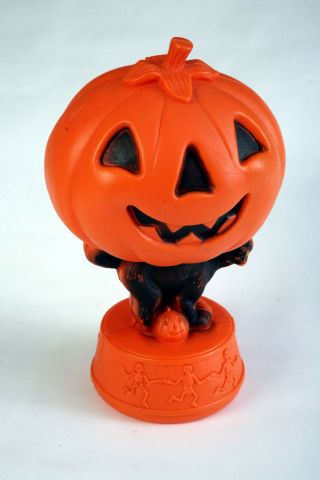 Vintage Halloween Blow Mold Pumpkin Black Cat Dancing Skeletons 13 "