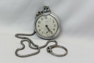 Vintage Ingersoll Pocket Watch Made In Great Britain Chain 99 England
