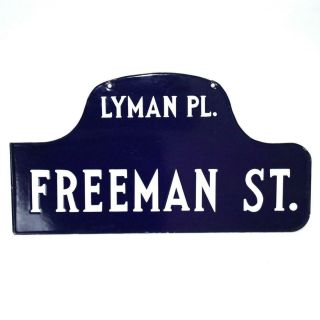 Antique Porcelain Bronx Nyc Street Sign Freeman St.  & Lyman Place York City