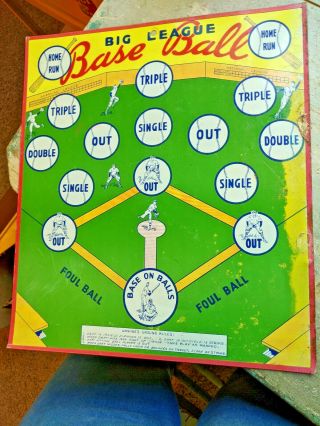 Vintage Tin Litho Magnetic Dart Board Game Big League Base Ball Double Sided