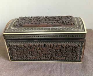 19th Century Anglo Indian Carved Sandalwood And Sadeli Double Tea Caddy
