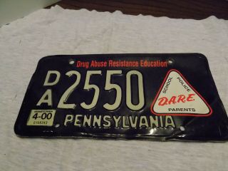 Vintage Pennsylvania Black Dare License Plate Drug Abuse Resistance Education