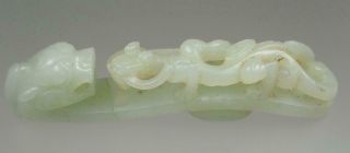 Antique Chinese 18th/19th C.  Carved White Jade Dragon Belt Hook Buckle Qing