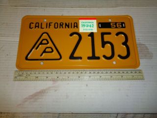 Vintage 1956 California License Plate Rear Yellow RARE PRESS PHOTOGRAFTER 2153 2