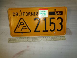 Vintage 1956 California License Plate Rear Yellow RARE PRESS PHOTOGRAFTER 2153 3