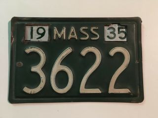 1935 Massachusetts License Plate Low Number W/ Locking Slide In Date Strip Rare