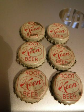 6 Vintage Corked " Keen " Root Beer Bottle Caps Crowns Soda Pop Advertisement Cola