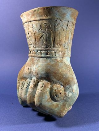 SCARCE ANCIENT PERSIAN BRONZE RHYTON DEPICTING CLENCHED FIST CIRCA 500BCE 2