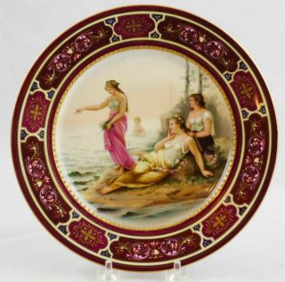 Antique Royal Vienna Artist Signed Heer Hand Painted & Jeweled Plate 8 - 7/8 "