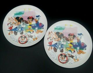2 Mickey Mouse Club 9 " Melmac Plates Vintage Sun Valley Walt Disney Plastic Kids