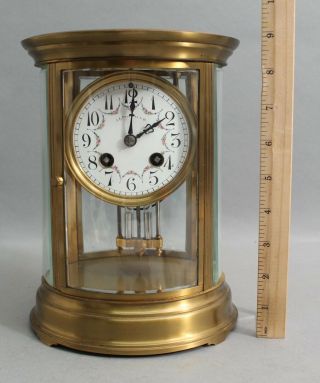 Antique Je Caldwell French Bronze Oval Crystal Regulator Mantle Clock Pendulum