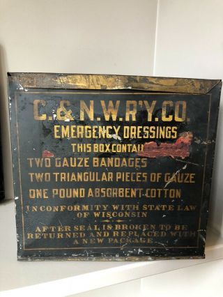 Antique Chicago & North Western Railway Railroad Emergency Box Tin First Aid Kit