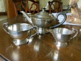Vintage Silver Plated Bachelor Tea Set.  Teapot.  Milk Jug.  Sugar.