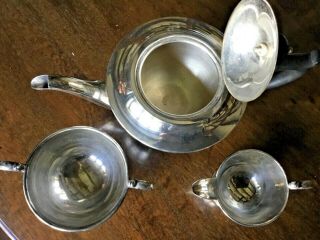 Vintage silver plated bachelor tea set.  Teapot.  Milk jug.  Sugar. 2