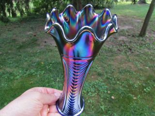 Northwood Drapery Variant Antique Carnival Art Glass Vase Blue