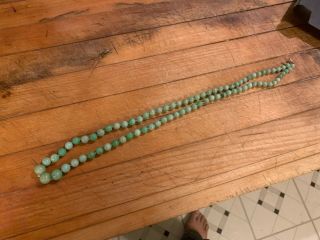 Antique Edwardian Chinese Apple Jade Beaded Necklace 10k 14k Gold Clasp 78 Grams