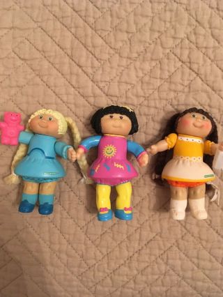 3 Vtg 1984 Girl Mini Cabbage Patch Kids Dolls Yarn Braids