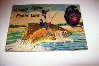 Vintage Souvenir Of Old Florida Novelty Post Card Style Man & Fish Fishing Lure