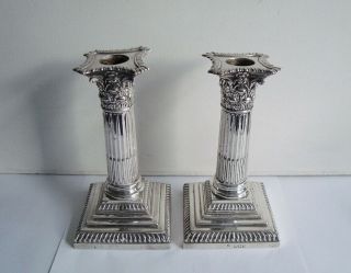 Antique Victorian William Hutton Sterling Silver Corinthian Column Candlesticks