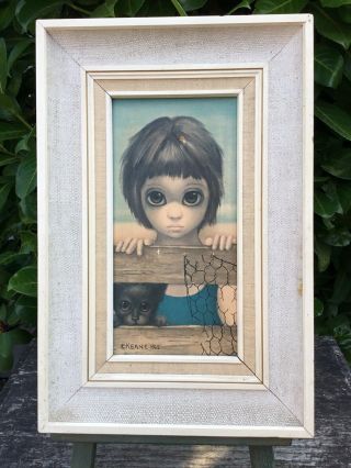 Small Vintage Margaret Keane Child & Kitten Big Eye Framed Print Af