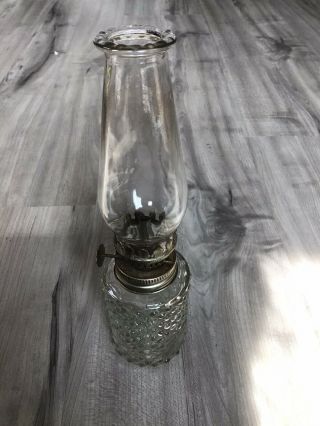Vintage Small Clear Glass Oil Kerosene Lamp 8.  5” Made In Hong Kong