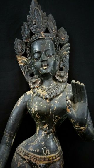 Large Antique Wooden Tara Statue From Nepal/tibet