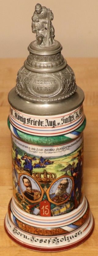1/2l Antique German Regimental Porcelain Beer Stein,  Lithophane - Infantry 1910