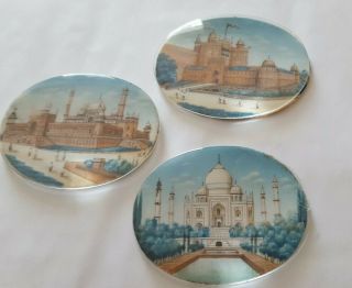 3 Antique Anglo Indian Miniatures Taj Mahal 1860s Grand Tour Raj Fine Paintings