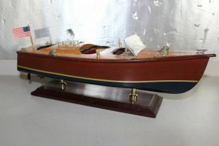 Antique Chris Craft Wooden Model Boat On Stand