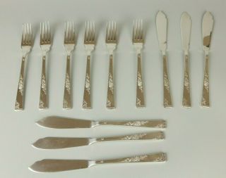 Vintage Smith Seymour Rose Garden Fish Knife & Fork Set For 6,  Silver Plated