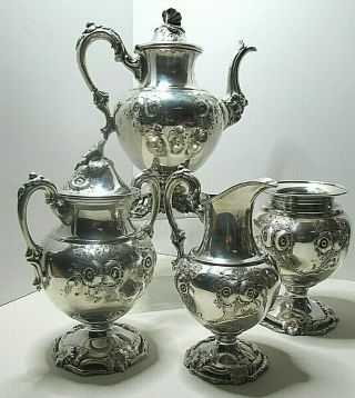 Antique Rare 5 Pc Silver Plated Tea Service - " Young & Levitt " Circa 1850 - Ornate
