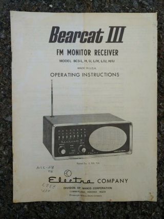 Vintage Bearcat Iii Fm Monitor Receiver Operating Instructions Booklet