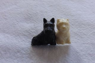 (4) Vintage Celluloid Dog Brooch Broach A Black And White Westie