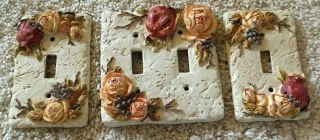 Vtg 3d Ceramic Floral Light Switch Plate Cover Tuscan Grapes Pomegranate Chic