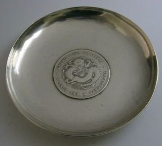 Unusual Chinese Export Solid Silver Coin Dish C1910 Antique