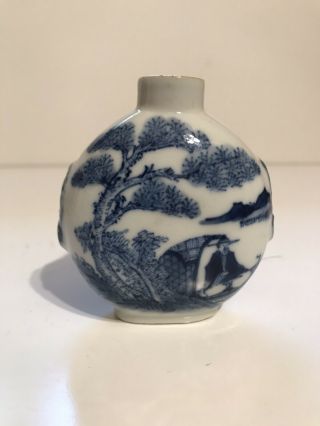 Antique Rare Chinese Qing Dynasty Blue & White Snuff Bottle With Character Mark