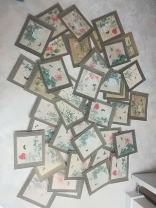 52 Antique Chinese Silk Paintings Of Flower And Butterfly With Marks.