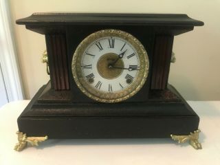 Antique Sessions Mantle Clock Lion Head Feet Sides Deco Gong Chime With Key