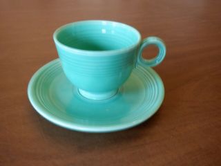 Vintage Fiesta Ware Medium Green Cup & Saucer =ring Handle