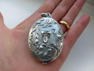 Antique French Art Nouveau Victorian Sterling Silver Mirror Locket Chatelaine