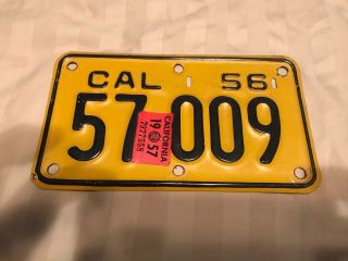 1956 California Motorcycle License Plate With 1957 Sticker
