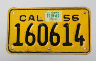1956 California Motorcycle License Plate 1962 Registration Dmv Clear