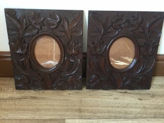 A Arts And Crafts Hand Carved Oak Picture Frames