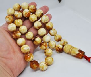 75.  10g Extra Large Tiger Antique Baltic Amber Islamic 33 Prayer Beads Rosary