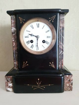 Small Victorian French Black Slate & Marble Mantel Clock C1870